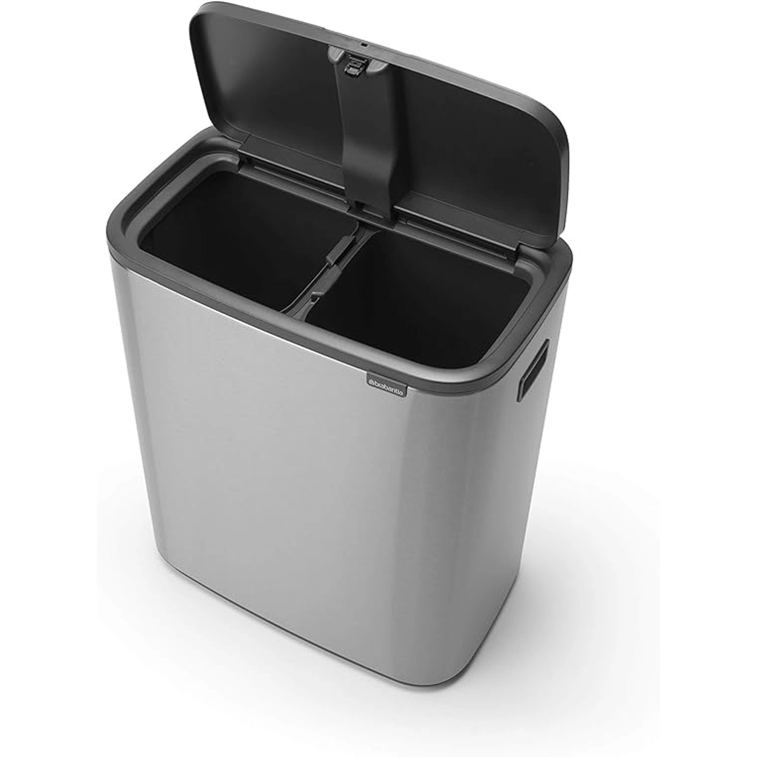 PROREGAL Abfallsammler aus Edelstahl mit Touch-Öffnung und 2 Fächern (je 30 Liter).