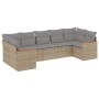 Beige 7-tlg. vidaXL Garten-Sofagarnitur aus Rattan mit hellgrauen Kissen.