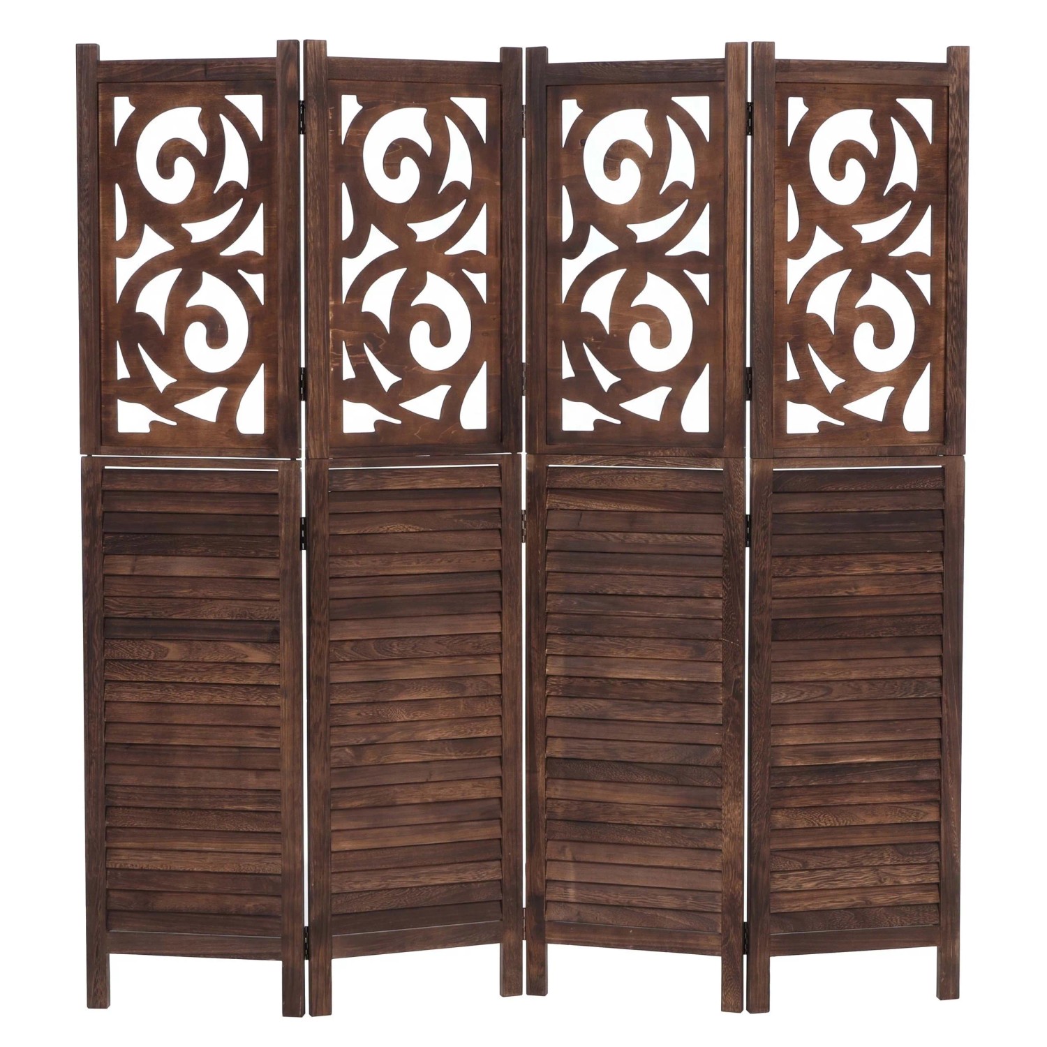 MCW Paravent T568 Ornamente Klappbar Paulownia Holz 170x160cm Braun