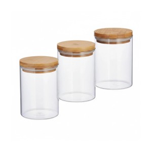 Relaxdays Vorratsdosen 3er Set Glas Bambus Natur Luftdicht 600 ml