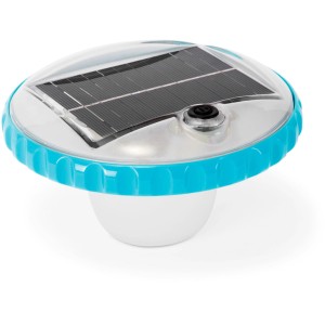 Intex Solar LED Schwimmleuchte für Pool, mit Solarpanel und blauem Rand.