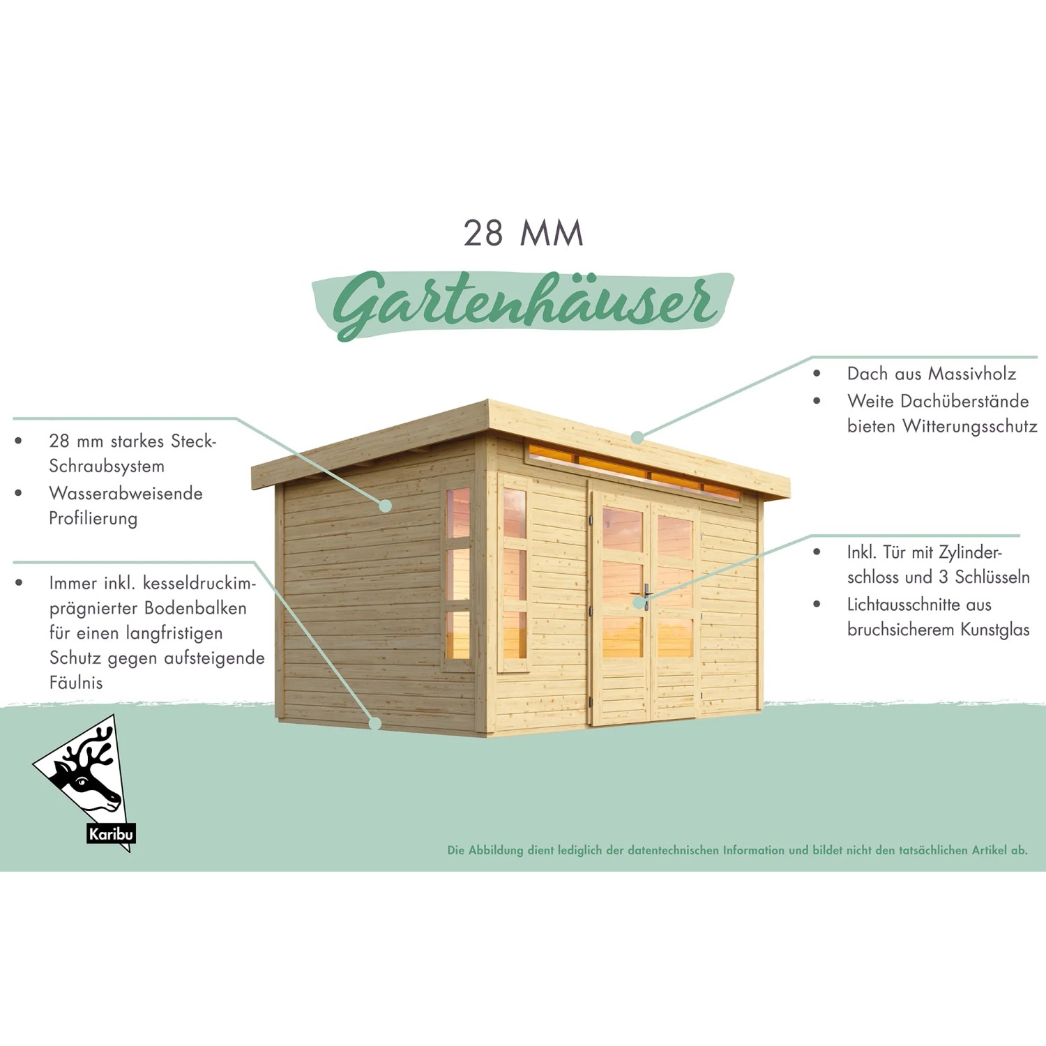 Karibu Holz-Gartenhaus Tyka, terragrau, mit Satteldach. Gartenhaus aus lackiertem Holz, 300x300 cm.