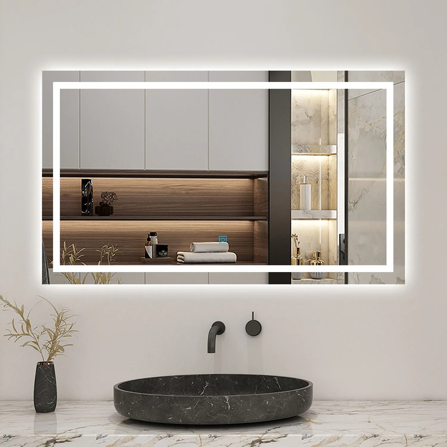 Aica Sanitär Badspiegel 160x80 cm mit LED-Beleuchtung im modernen Badezimmer.