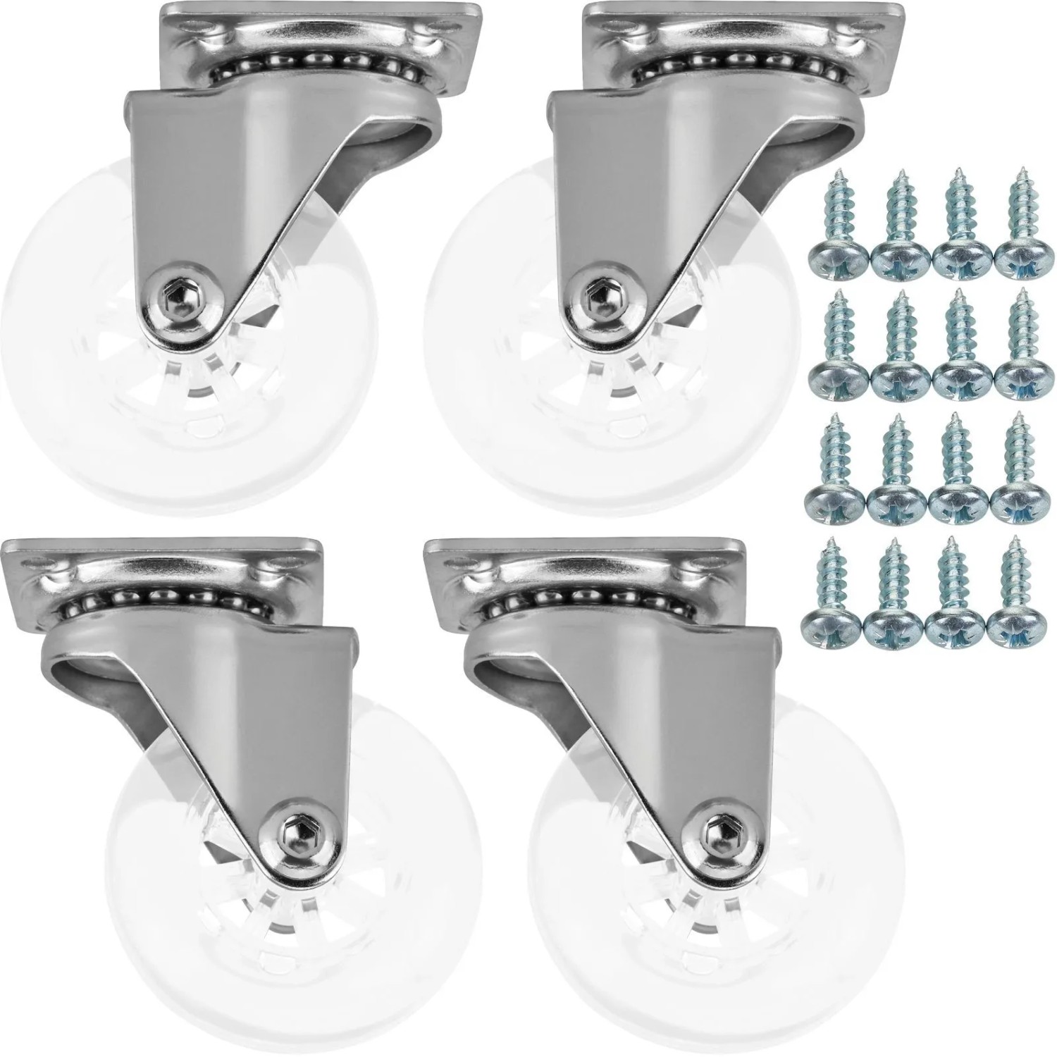 SOTECH 4 Stück Möbelrolle SWIFT Transparent Ø50 mm Ohne Feststeller inkl. Schraubenset
