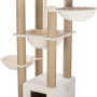 Cremefarbener Kratzbaum XXL Elia (172 cm) mit Liegeflächen, Hängematte und Höhle.
