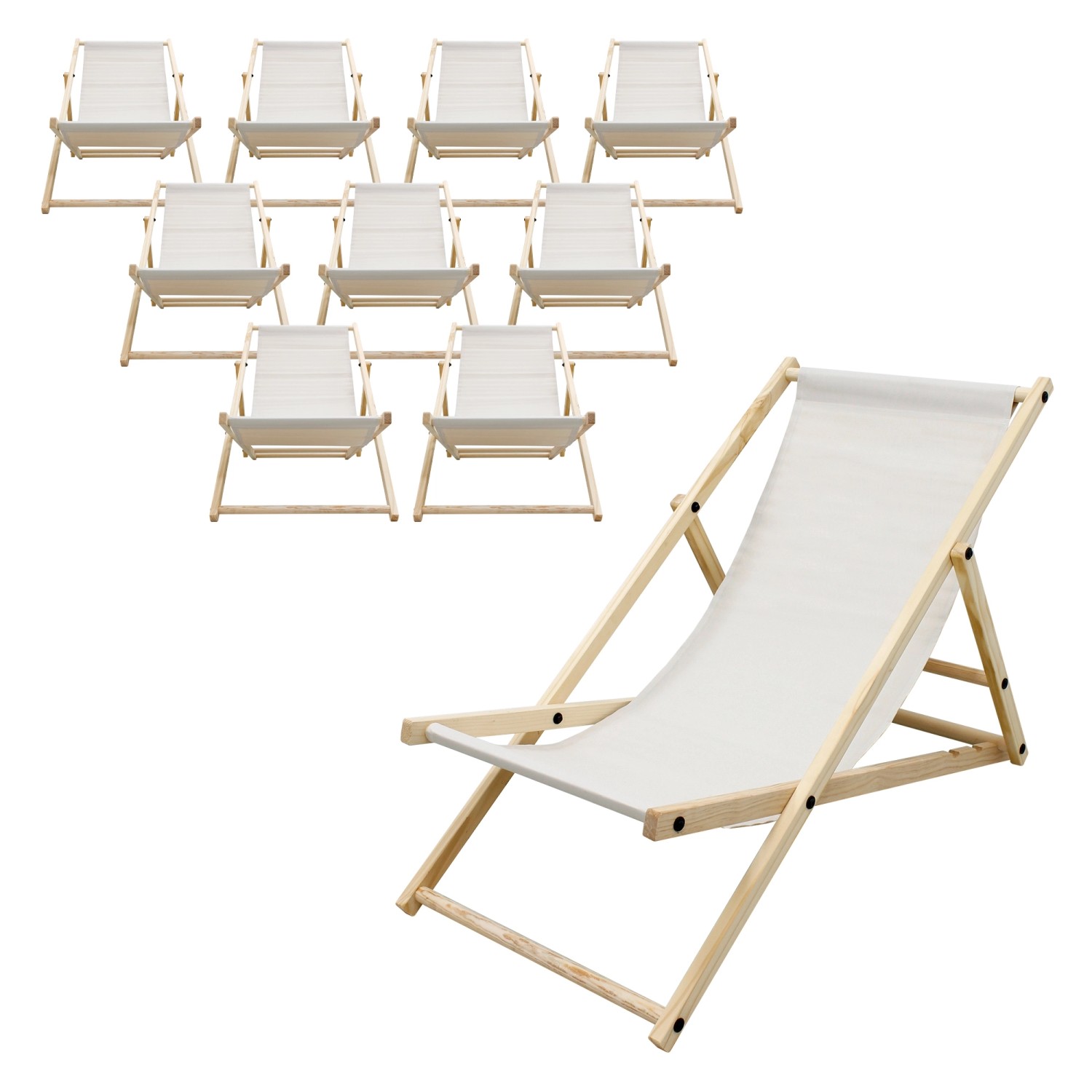 ECD Germany 10Er Set Liegestuhl Klappbar Beige aus Holz 3 Positionen bis 12 günstig online kaufen