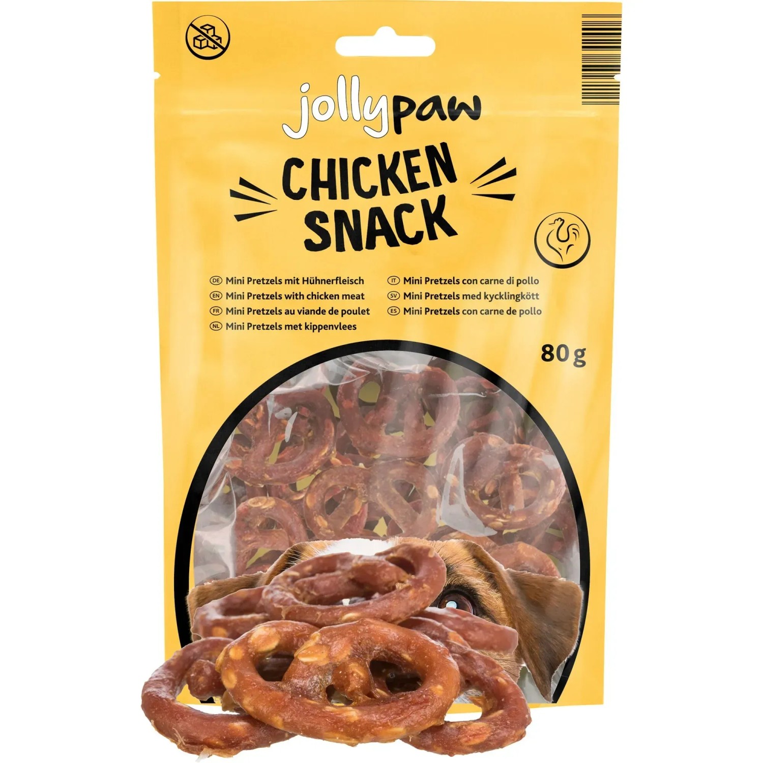 Jollypaw Hunde-Snacks: Mini-Brezeln mit Huhn, 80g. Belohnungssnacks für Hunde in Brezelform.