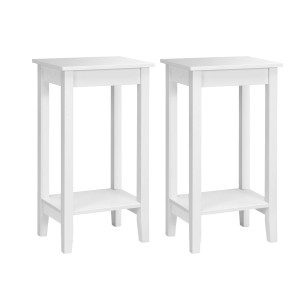 Costway 2er Set Beistelltisch mit Regal 2-Stöckiger Sofatisch Weiß