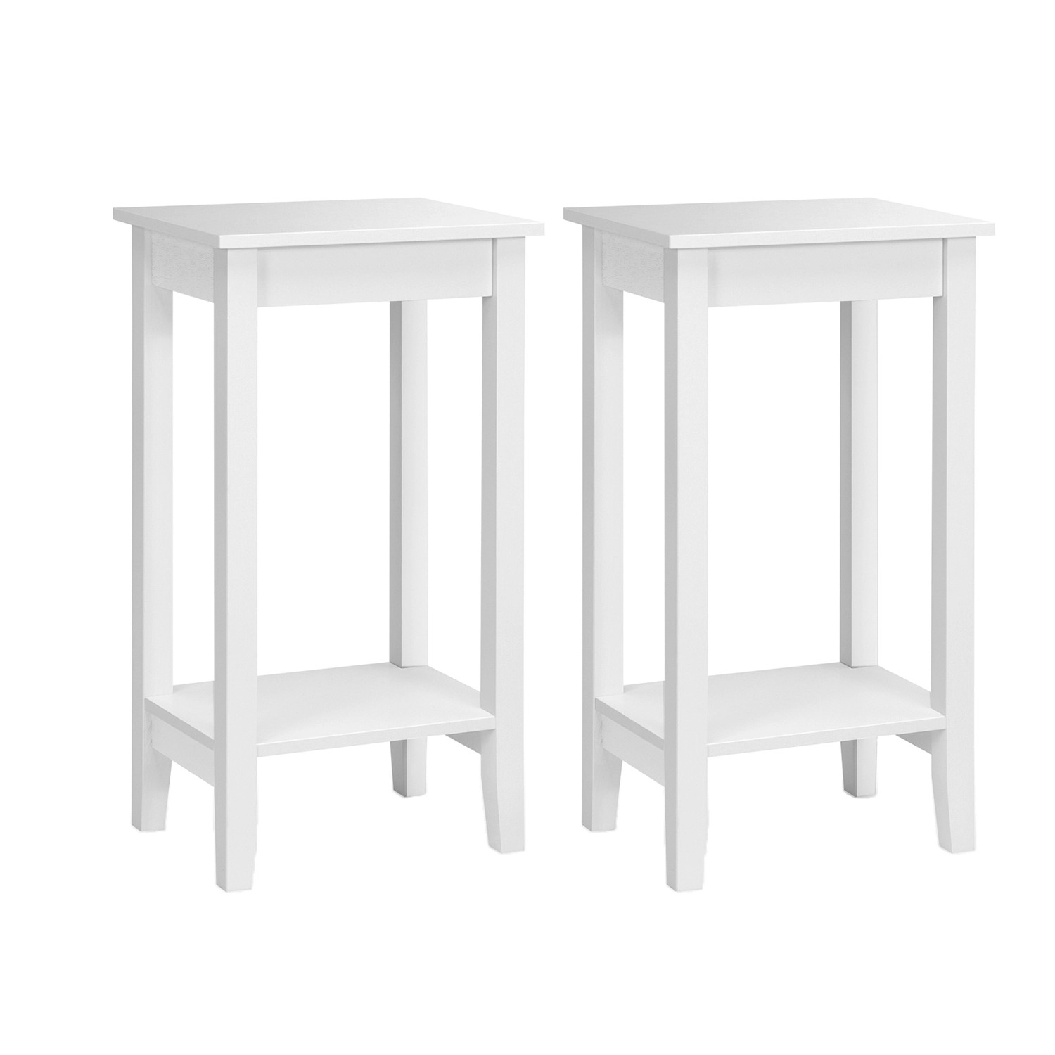 Costway 2er Set Beistelltisch mit Regal 2-Stöckiger Sofatisch Weiß günstig online kaufen