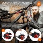 Mann repariert Fahrrad auf höhenverstellbarem ECD Germany Fahrradmontageständer mit sicherer Klemmung. Max. 50 kg.