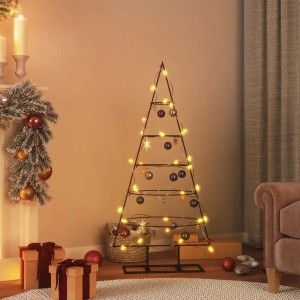Schwarzer Metall-Weihnachtsbaum (125 cm) mit Deko und Lichtern für DIY-Weihnachtsdekoration.