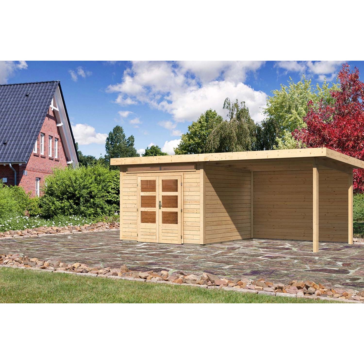 Karibu Holz-Gartenhaus Kumla 6 Natur Pultdach Unbehandelt 270 cm x 270 cm günstig online kaufen