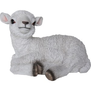 Liegendes Deko-Lamm (24 cm) aus Polystone für die Gartendekoration.