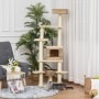 Hoher PawHut Rattan Kratzbaum mit Katzenhöhle und Sisal-Kratzstämmen.
