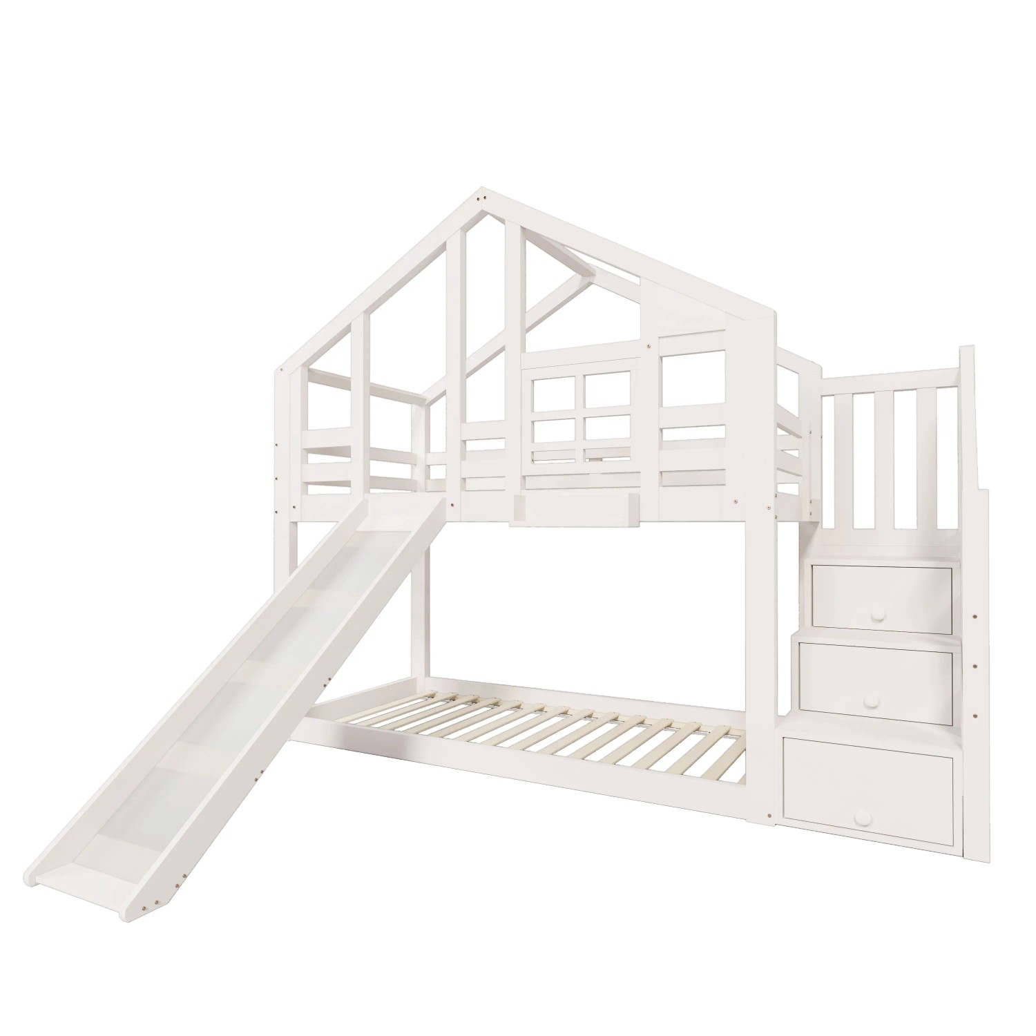 Merax Etagenbett 90x200cm Baumhaus Rutsche Weiß