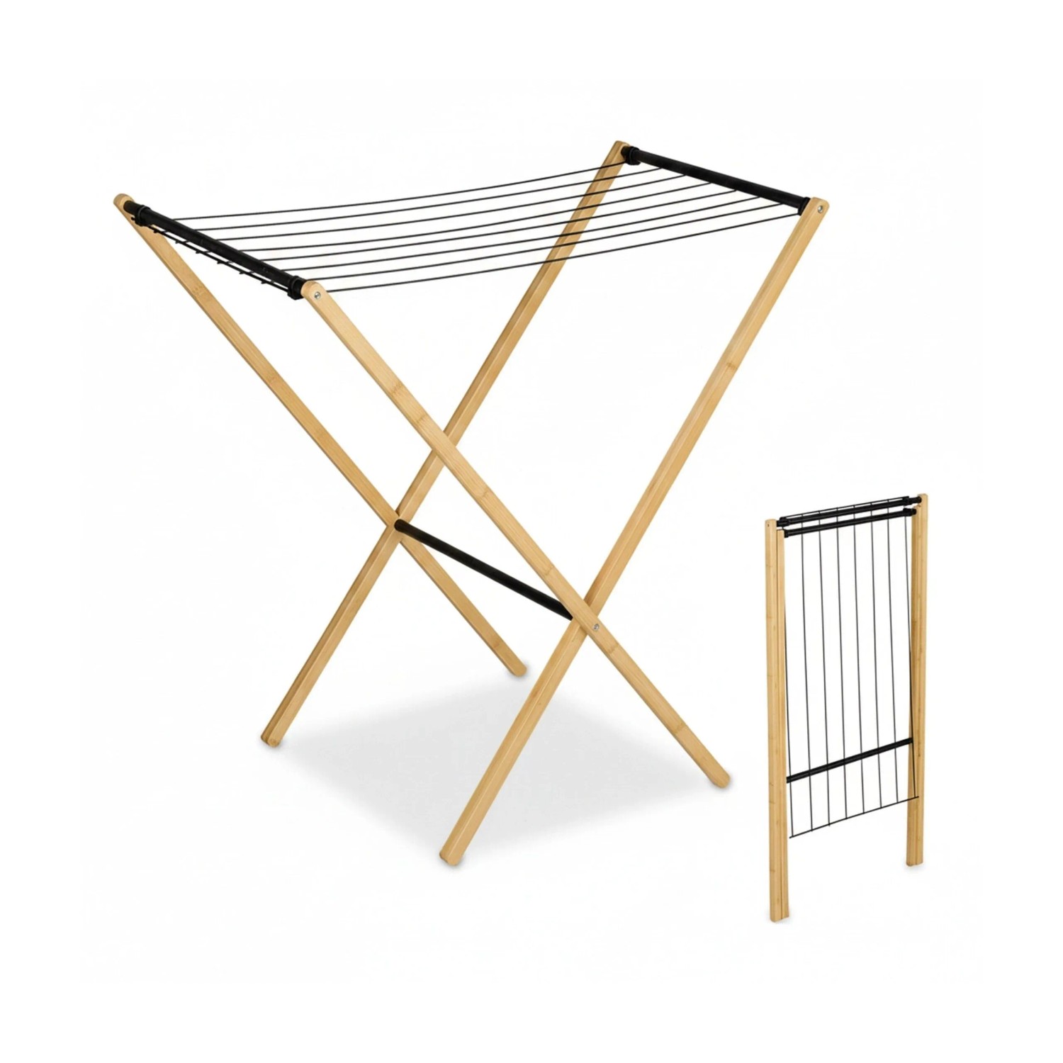 Relaxdays Wäscheständer Eisen Bambus Schwarz Klappbar 77 cm x 79 cm x 49 cm 1,6 kg