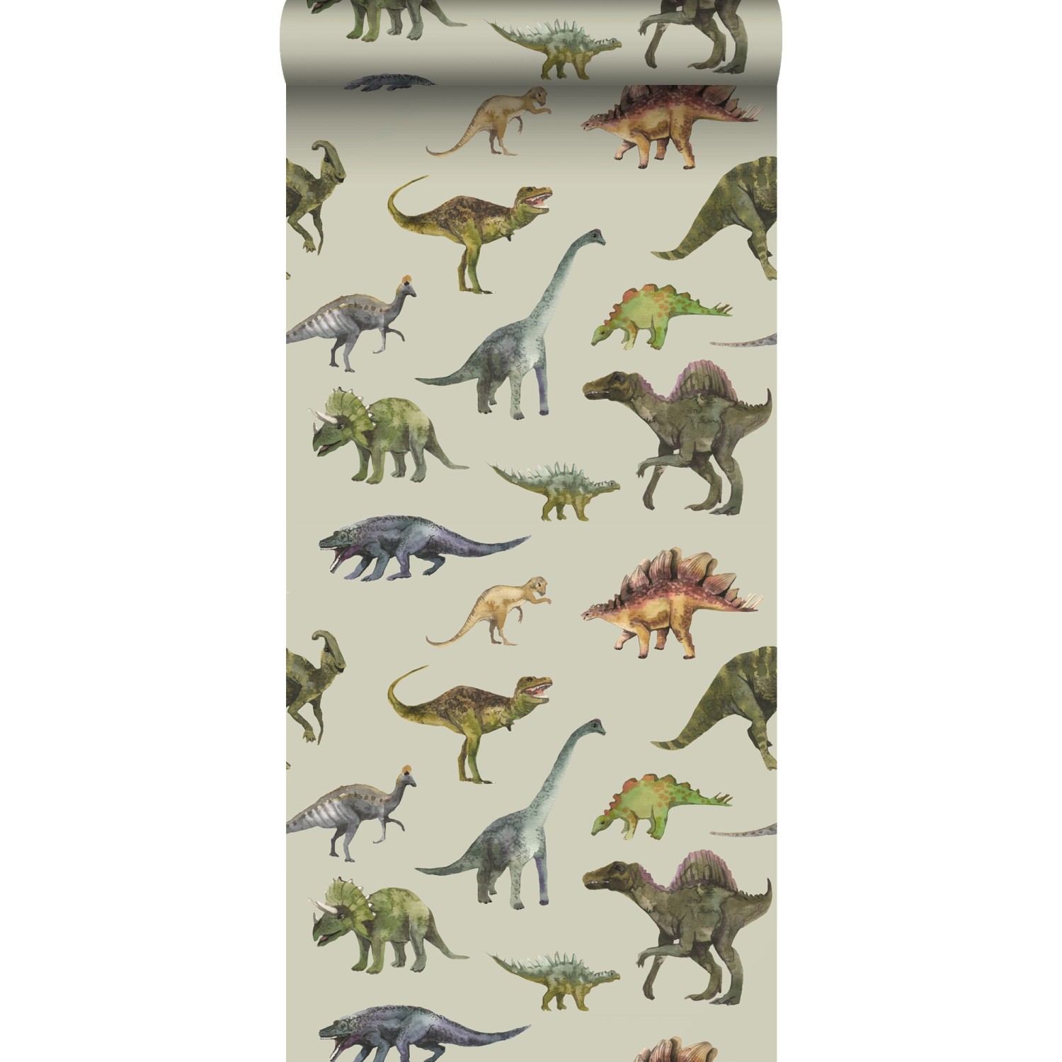 Sanders & Sanders Tapete Dinosaurier Graugrün 50 x 900 cm günstig online kaufen
