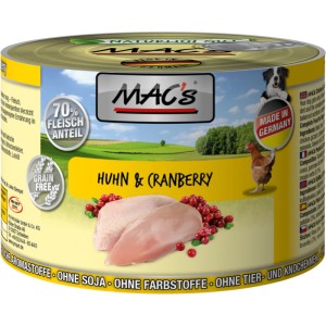Mac's Hunde-Nassfutter Huhn & Cranberry, getreidefrei, hoher Fleischanteil. Alleinfutter für Hunde.