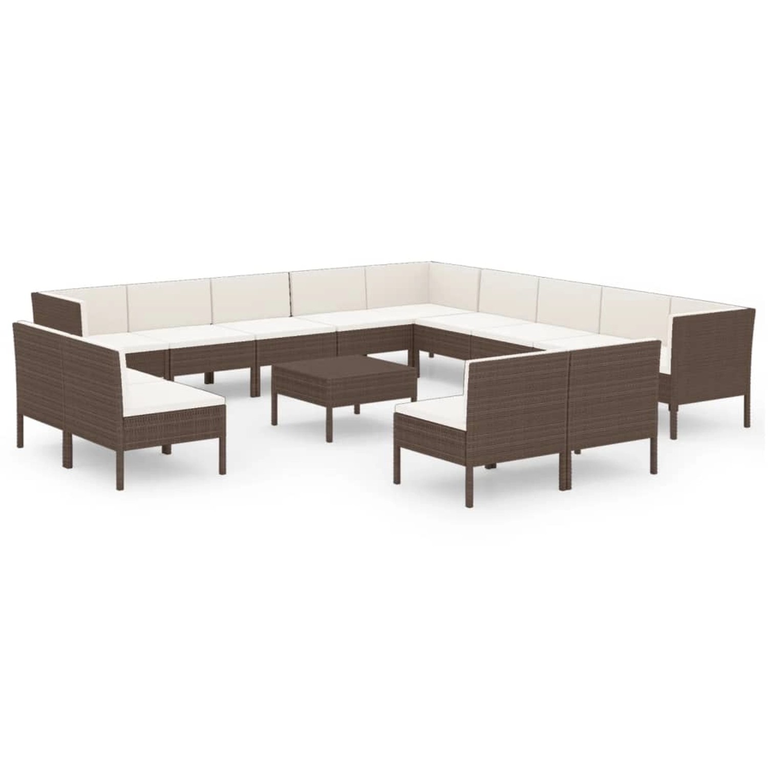 vidaXL 14-tlg Garten-Lounge-Set mit Auflagen Poly Rattan Braun Modell 1