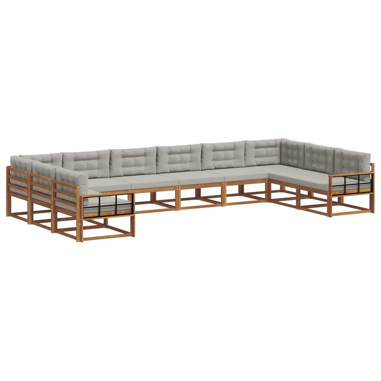 vidaXL Outdoor-Sofagarnitur mit Kissen 10-Tlg Natur und Hellgrau 3368249