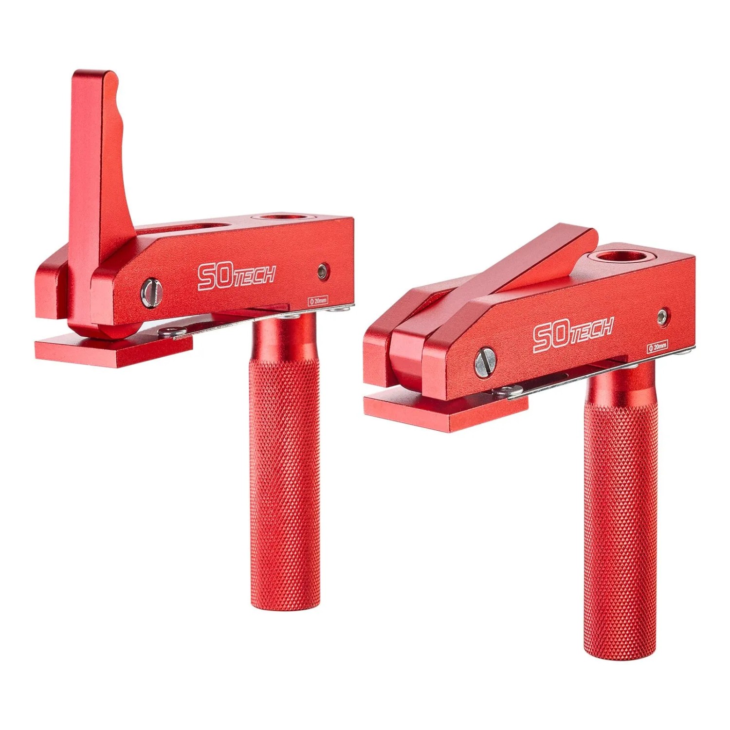 SOTECH 2er Set Spannhaken Durchmesser 20 x 110 mm Aluminium Rot für Werkbänke mit Lochraster