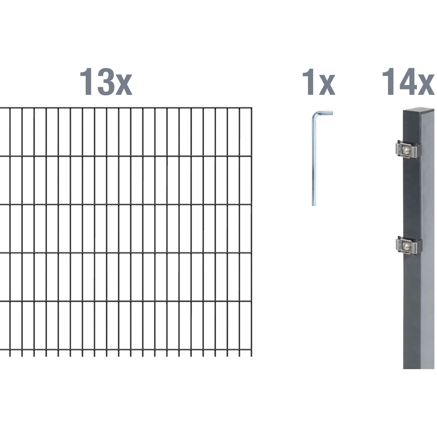 Metallzaun Grund-Set Doppelstabmatte verz. Anthrazit beschichtet 13 x 2 m x 1 m