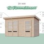 Unbehandeltes Karibu Holz-Gartenhaus Skanderborg mit Flachdach, 360x240 cm. Gartenhaus mit zwei Räumen.