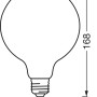 Skizze einer Osram Smart+ E27 Globe LED Lampe, dimmbar, mit Maßangaben.