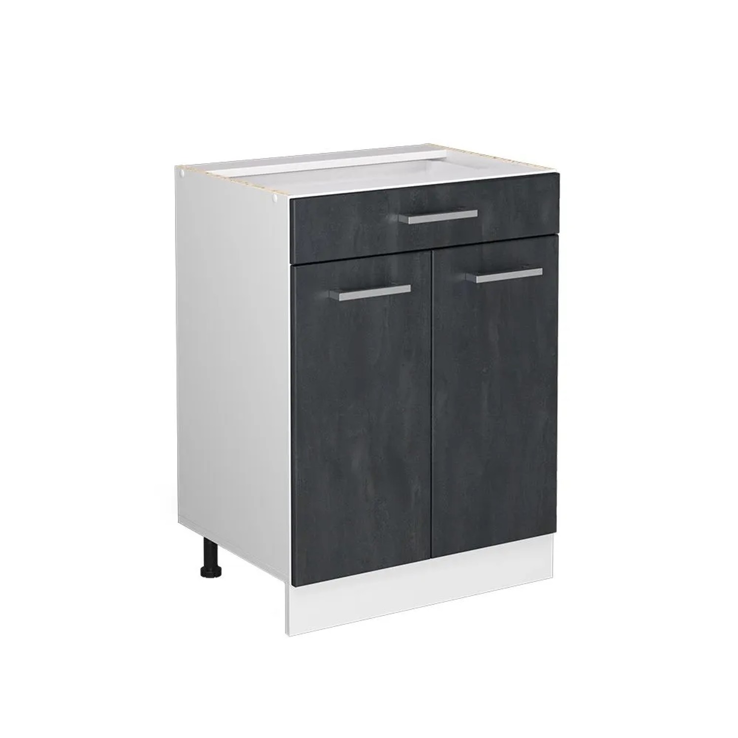 Vicco Küchenunterschrank R-Line Schwarz Beton 60 cm ohne Arbeitsplatte mit Weiß Korpus Opt2