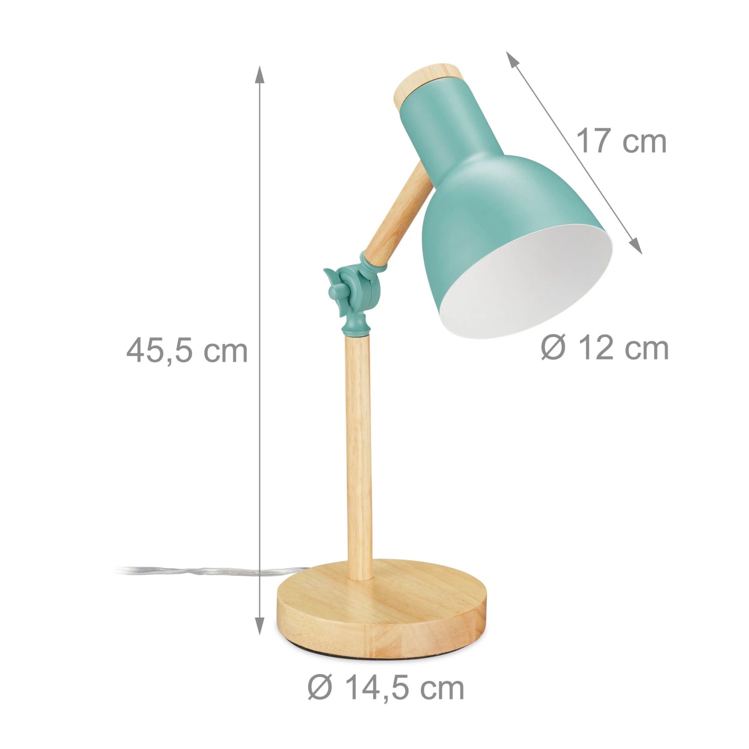 Relaxdays Schreibtischlampe aus Holz mit mintgrünem Metallschirm, verstellbar, 45,5 cm hoch. Für Büro, Leselampe.