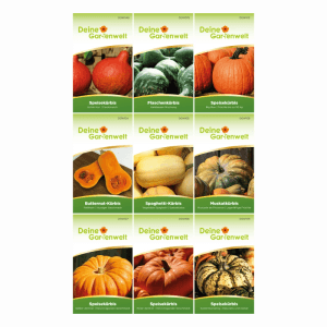 Kürbis Samen-Set mit 9 Sorten von Deine Gartenwelt: Hokkaido, Butternut, Spaghetti-Kürbis und weitere.