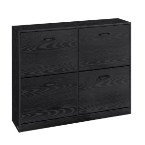 Schwarzer Vasagle Schuhschrank mit 4 Klappen für ca. 16-28 Paar Schuhe.