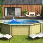 Karibu Holzpool 3 Classic KDI mit Leiter und Poolfolie im Garten.