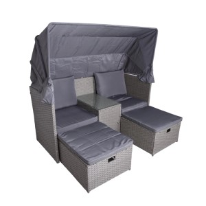 DELUKE Gartenmuschel MAINZ Hocker Beistelltisch Sonnendach Kunststoff Grau Sonneninsel Outdoor Gartensofa Dach Garten Pool