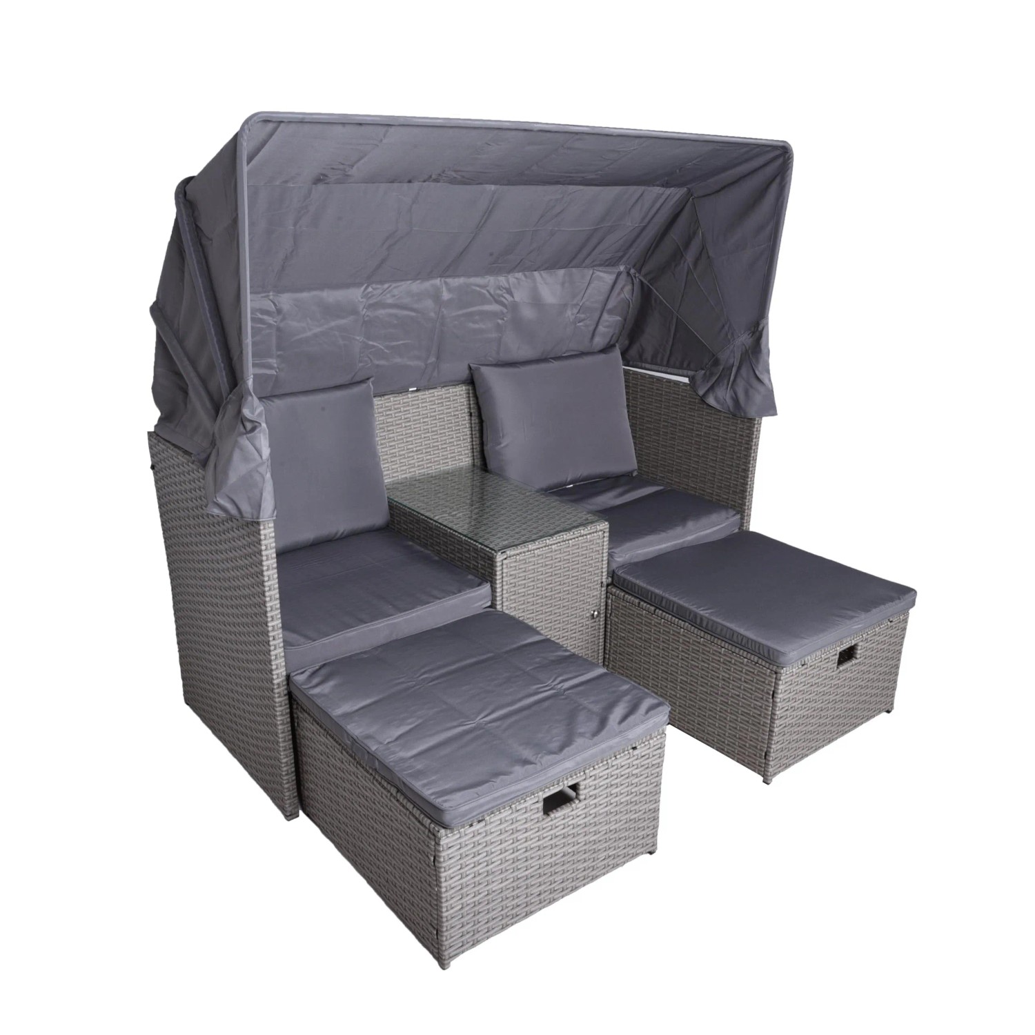 DELUKE Gartenmuschel MAINZ Hocker Beistelltisch Sonnendach Kunststoff Grau Sonneninsel Outdoor Gartensofa Dach Garten Po...