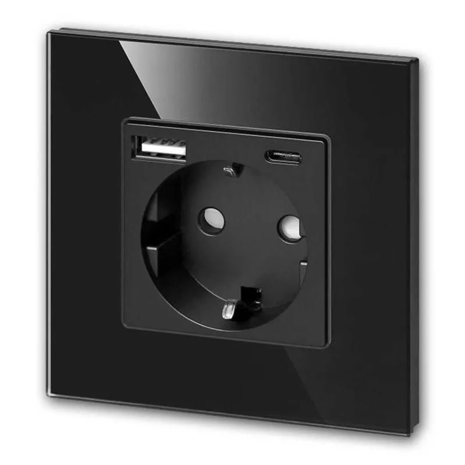 world-trading-net UP-Steckdose mit USB-A&-C Ladeg Glas-Rahmen Schwarz