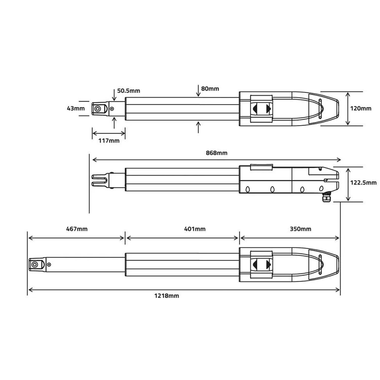Technische Zeichnung des Casanoov Flügeltorantriebs Veymont & Tanker B700 mit Maßangaben.