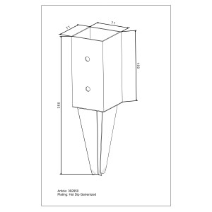 Feuerverzinkte Bodenhülse, 350 mm, für 70 mm Pfosten zum Einbetonieren.