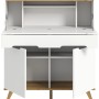 Weißer Sekretär Hygge mit Eiche-Akzenten, offener Klappe, Schublade und Türen. Skandinavisches Design für Homeoffice.