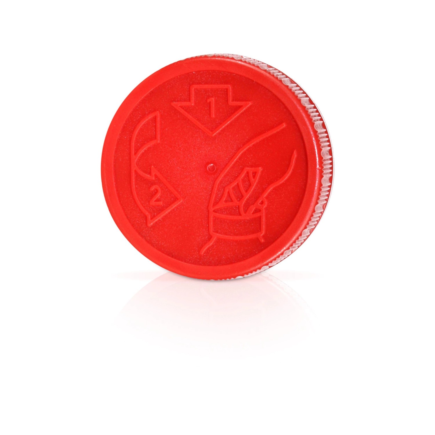 Detailaufnahme des roten Verschlusses der Bayzid Chlor Flüssig 13% Pool Desinfektion 1kg Flasche.