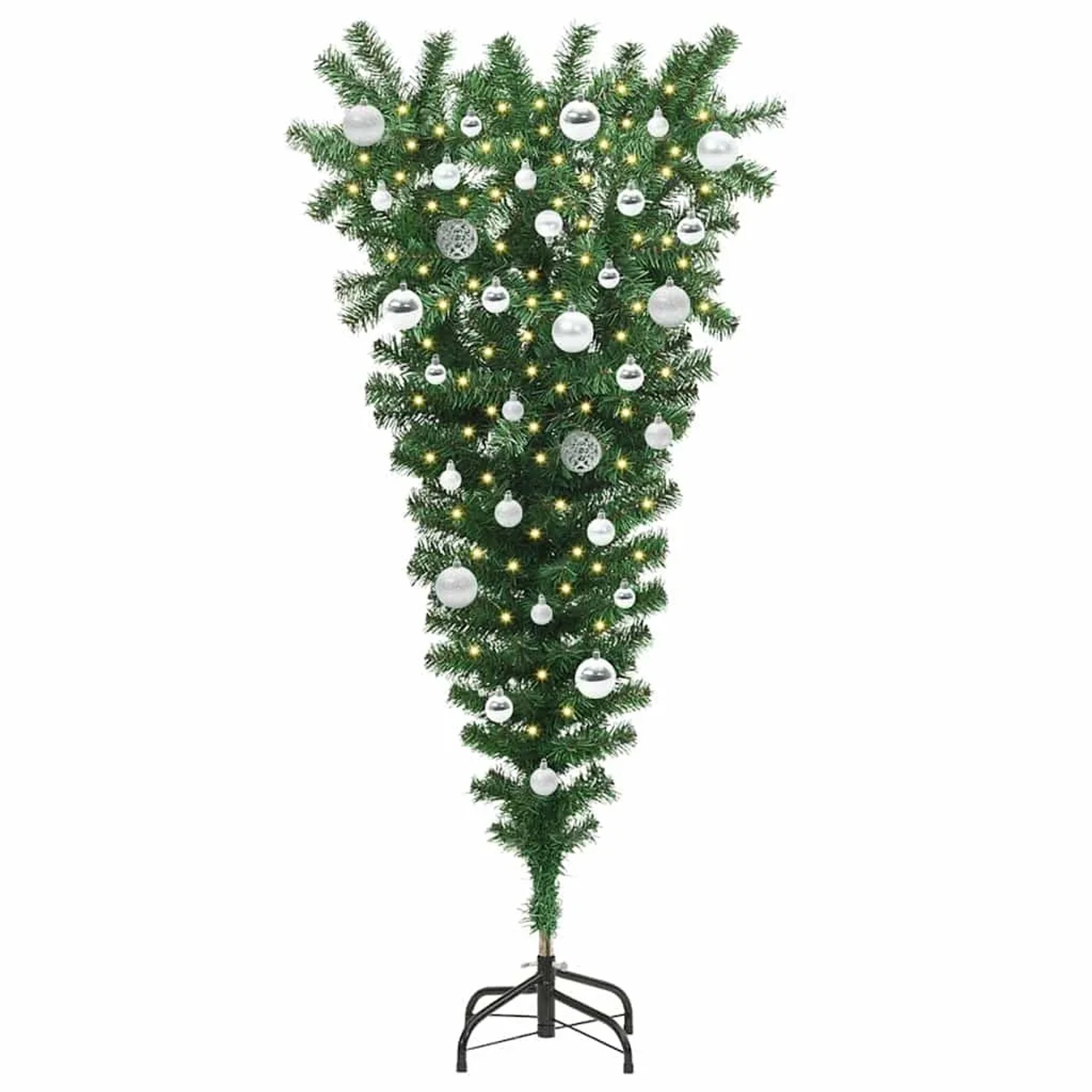 vidaXL Umgedrehter Kunst Weihnachtsbaum mit Kugelset Grün 150 cm PVC 3396856