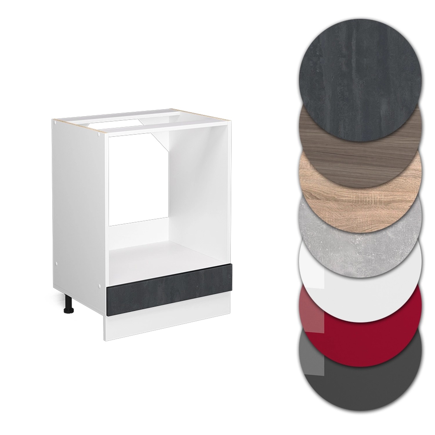 Vicco Herdumbauschrank R-Line Herdschrank Schwarz Beton/Weiß 60 cm AP Eiche günstig online kaufen
