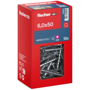 Fischer PowerFast II Holzschrauben, Senkkopf, 6x50 mm, 55 Stück im roten Karton.