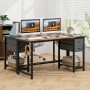 Costway Schreibtisch mit 2 Schubladen, rustikal brauner PC-Tisch für Zuhause.
