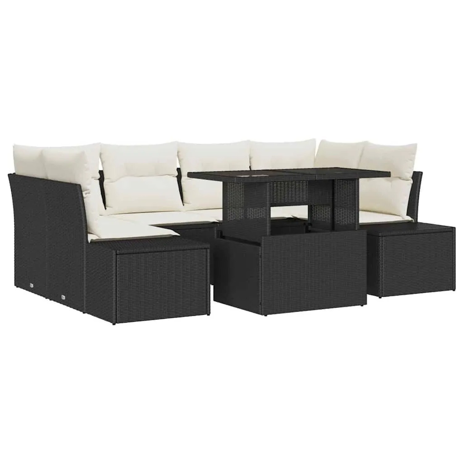 vidaXL Garten-Sofa-Set mit Kissen 7-Tlg Schwarz und Creme 3357850