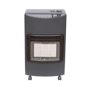 Grauer Sannover Gasheizofen Infrarot Loros 4200 W mit Rollen und Keramikbrenner.