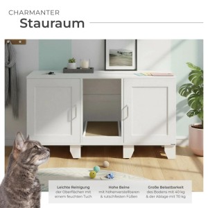 Weißer Tectake Katzenschrank Freya mit zwei Flügeltüren und seitlichen Eingängen.