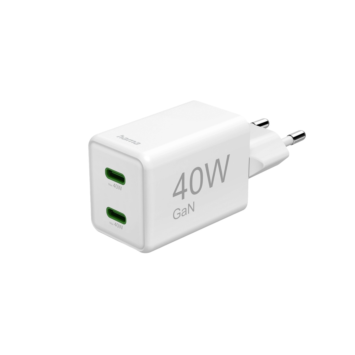 Hama Schnellladegerät Super-Mini-Ladegerät GaN 2 x USB-C PD 40 W Weiß