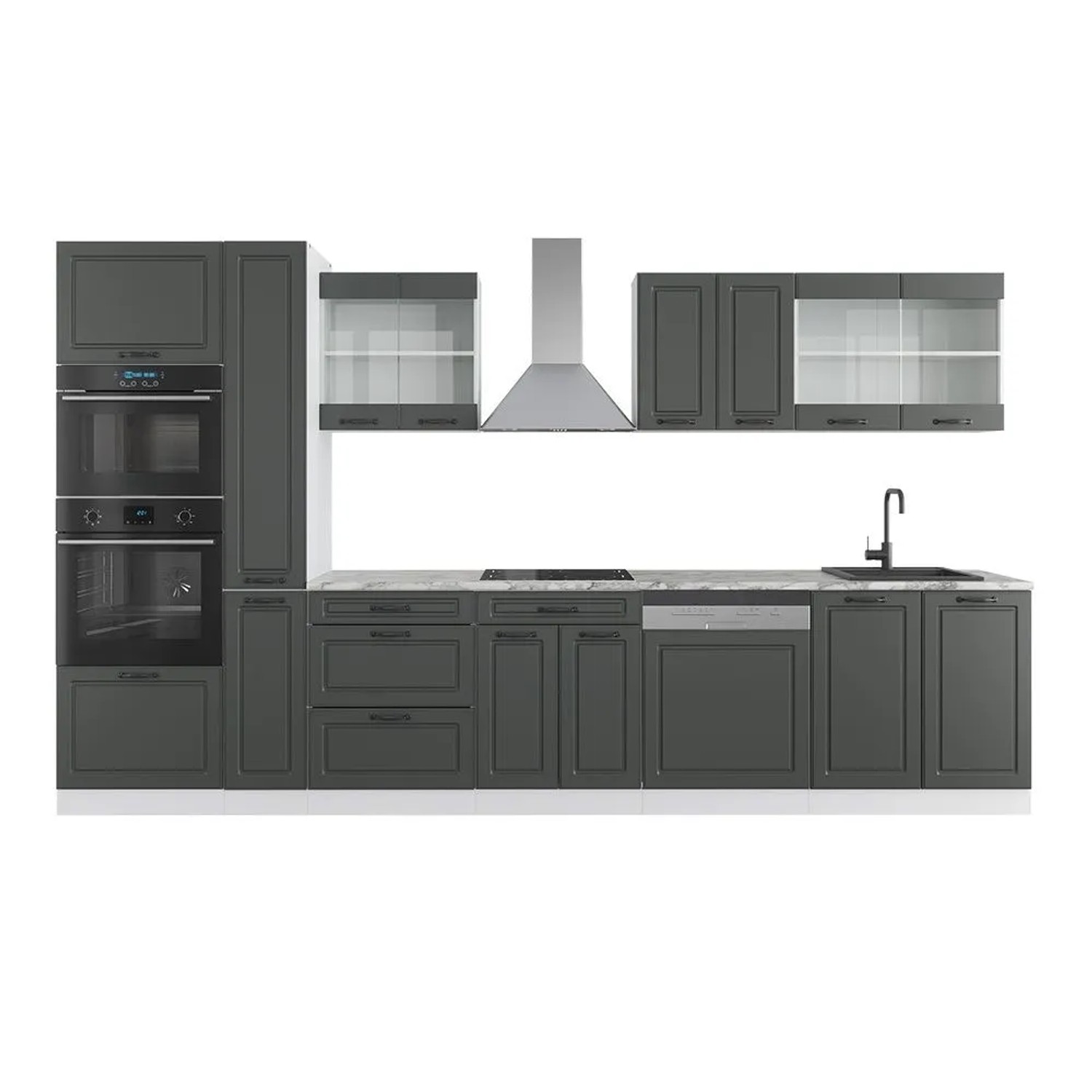Vicco R-Line Küchenzeile Anthrazit Landhaus Weiß 350 cm mit Hochschrankohne Arbeitsplatte ohne E-Geräte