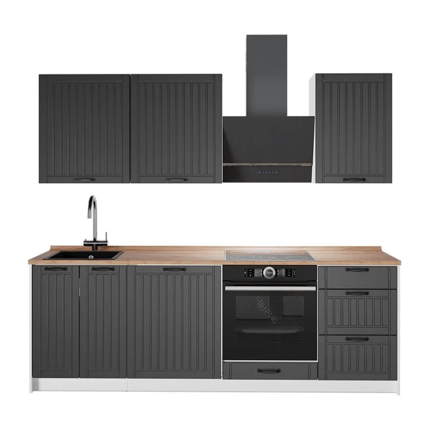 Vicco Küchenzeile Fame-Line Dunkelgrau/Weiß 230 x 82 AP Eiche Art Nr 64014